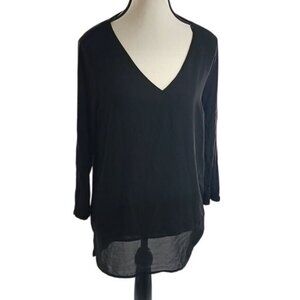 Michael Kors Blouse Black V Neck Stretch Asymmetrical Womens Size Medium